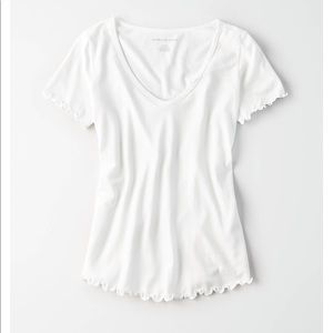 American Eagle White Lettuce Tee